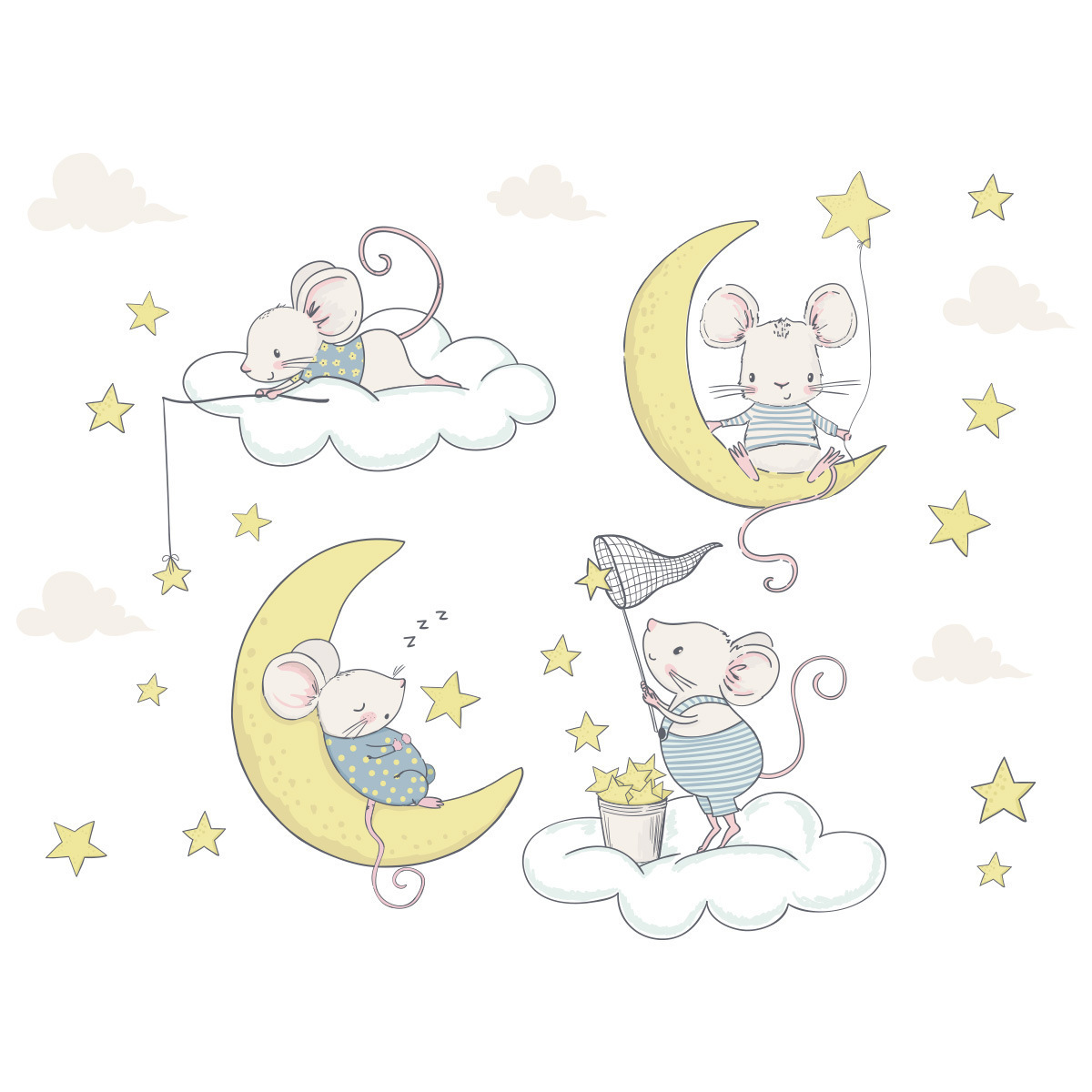 Cartoon mouse paradise moon bright stars wall stickers children's room living room decoration wallpaper self-adhesive stickers