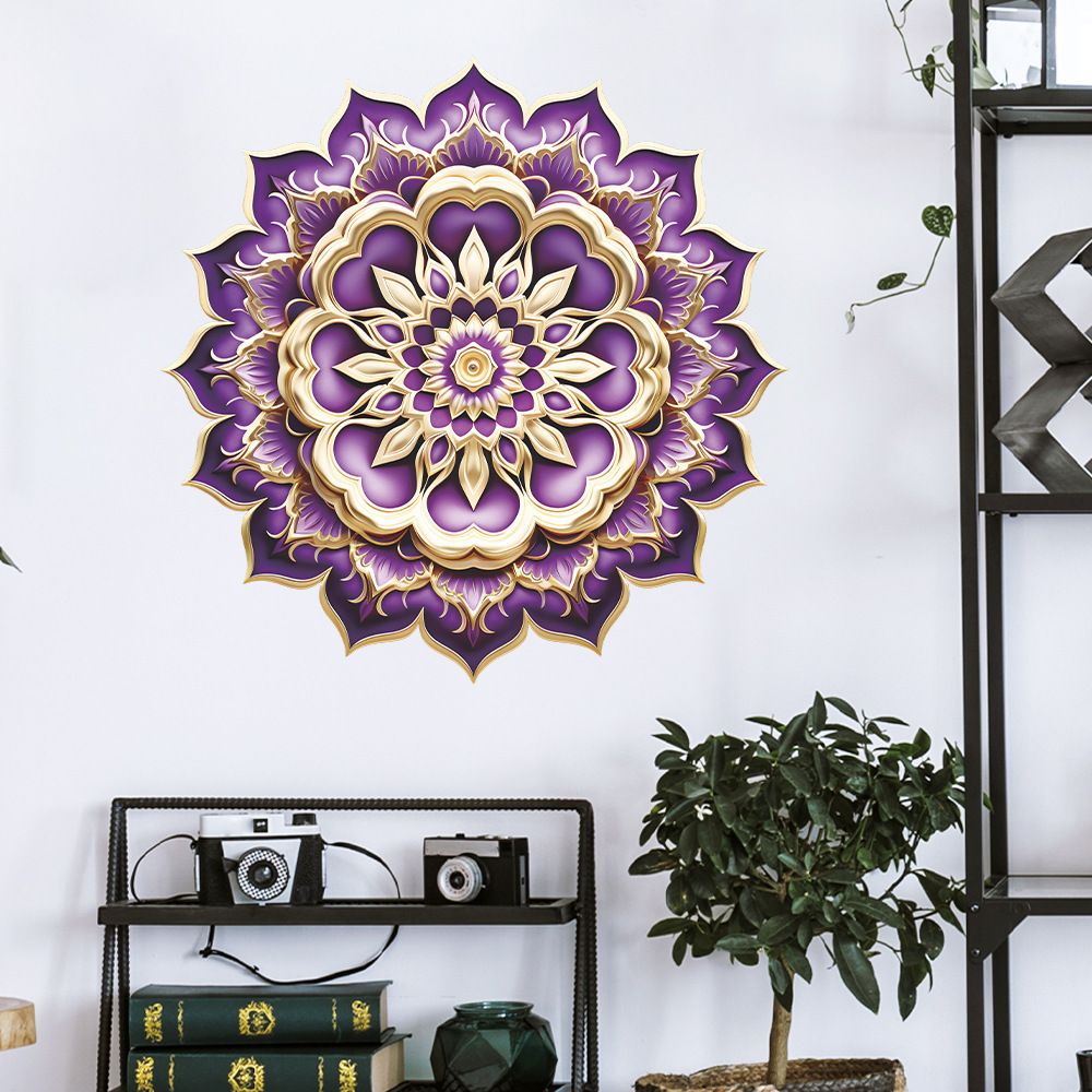 Retro creative pattern purple mandala wall stickers bedroom living room decoration wallpaper self-adhesive stickers