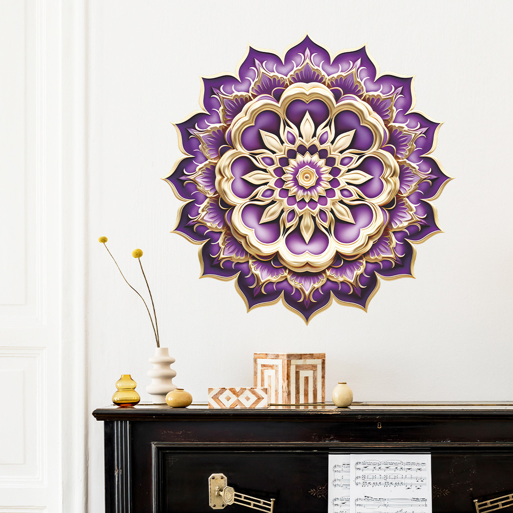 Retro creative pattern purple mandala wall stickers bedroom living room decoration wallpaper self-adhesive stickers