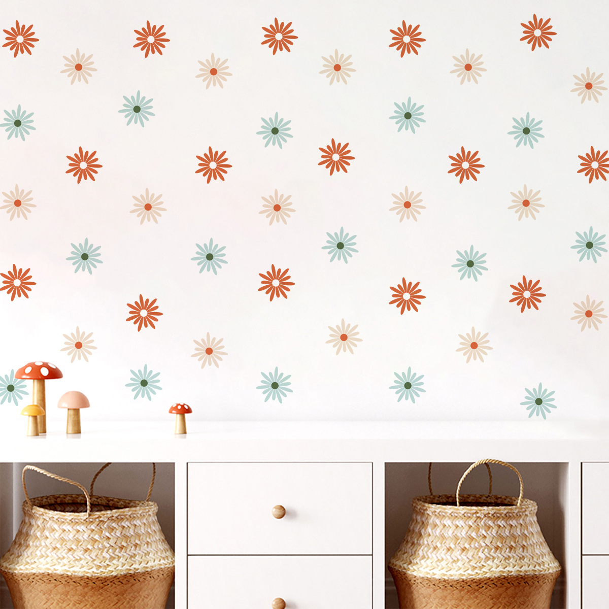 Beautiful Ins style  small daisies flower wall stickers Bedroom living room decoration wallpaper self-adhesive DIY stickers