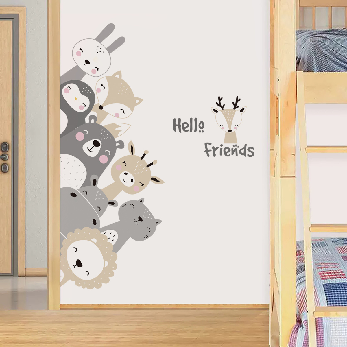 HI FRIENDS Smiley face animal cartoon wall stickers Children's bedroom living room decorative wallpaper self-adhesive stickers