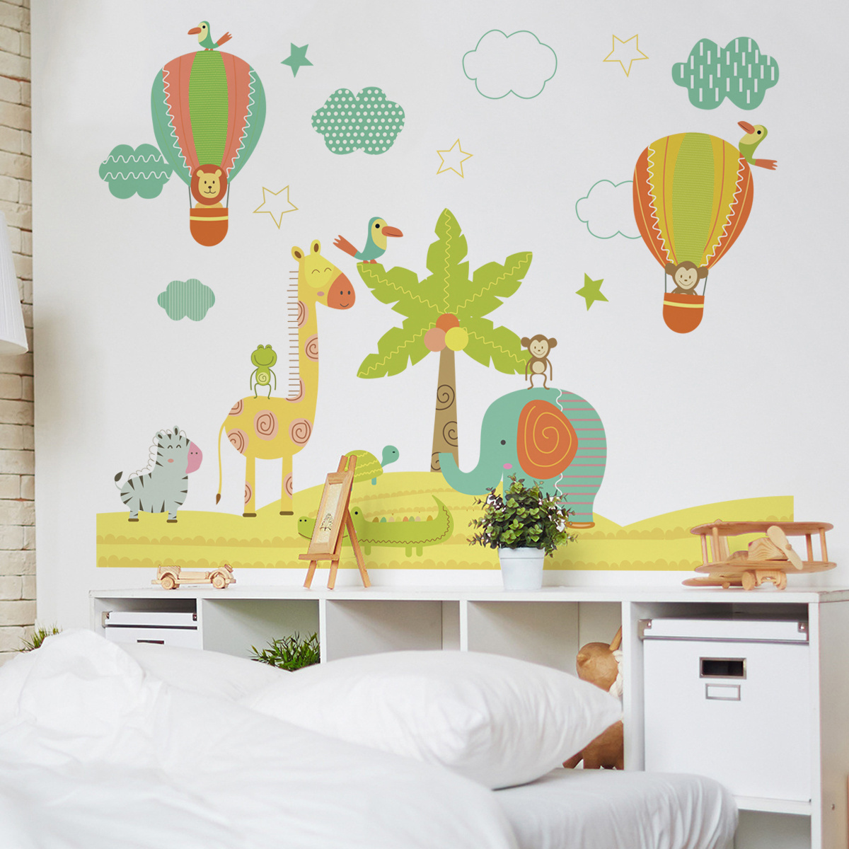 Palm tree jungle animal cartoon elephant wall stickers Bedroom living room decoration wallpaper self-adhesive stickers