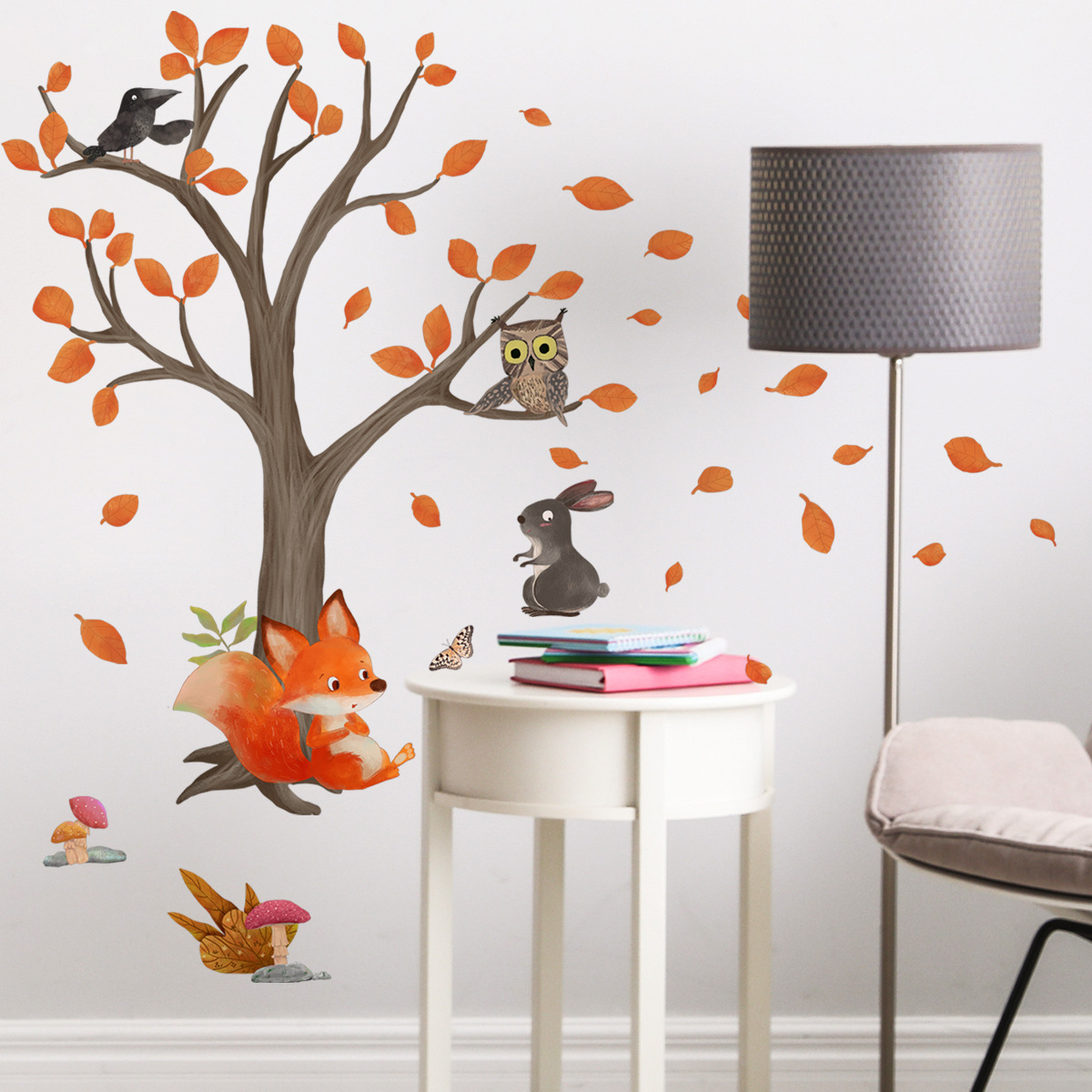 Cartoon Owl Fox Maple Tree Wall Sticker For Kids Room Decoration And Promotion Decorative Wallpaper