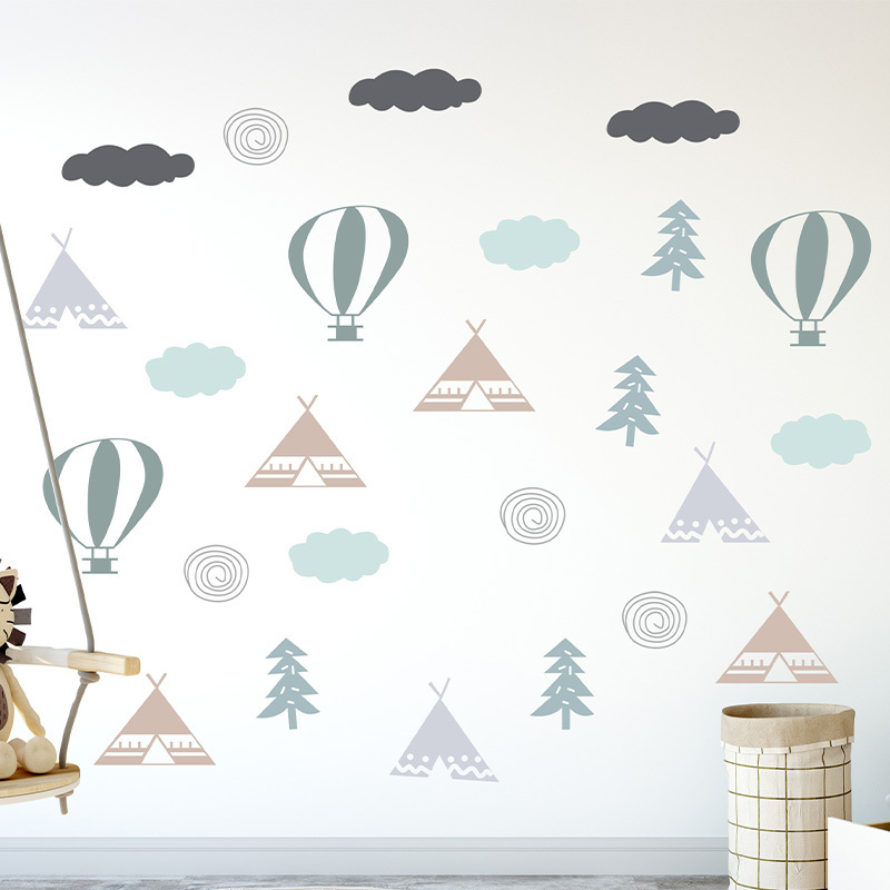 Creative Hot Air Balloon Clouds Tents Wallpaper Kid's Bedroom Decorative Stickers Children's Living Room Wall Decal