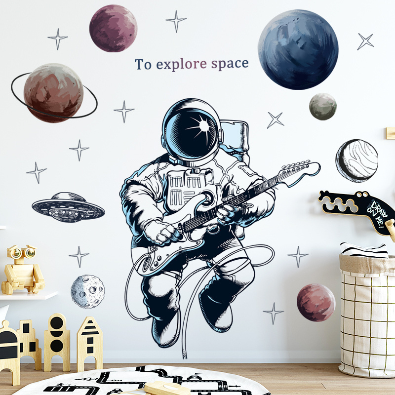 Cartoon Astronaut Wallpapers Spacewalk Planet Wall Stickers Home Decoration For Kids Living Room Sticker Bedroom Wall Decal