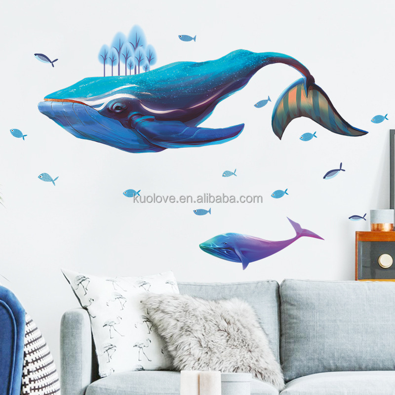 Blue Whale Fishes Wallpaper Kid's Bedroom Stickers Removable Children's Living Room Wall Decals