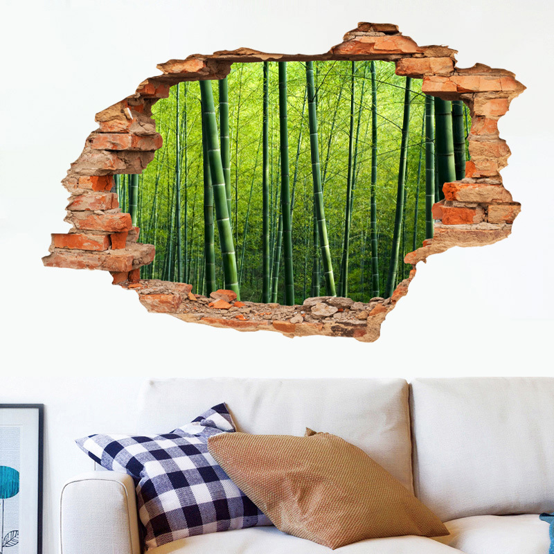 3D Bamboo Forest Broken Wall Sticker Home Decoration For Living Room Bedroom Wall Mural TV Sofa Background Plants Wallpaper