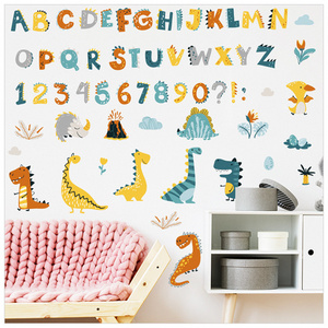 Cute Alphabet Numbers Stickers Cartoon Dinosaurs Cats Wallpaper For Bedroom Self Adhesive TV Background Decorative Wall Decals