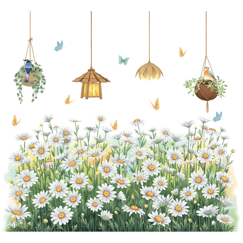 Fresh Little Daisy Wall Sticker Beautiful cartoon chandelier Decals  Living Room Decorative Wallpaper