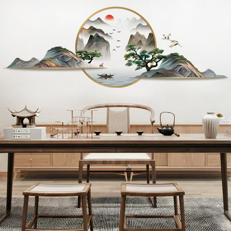 The light boat has crossed the mountains Wall Sticker Chinese mountain and river sunset Decals Living Room Decorative Wallpaper