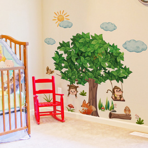 Forest small animals Wall Sticker Cartoon Monkey Fox Decals Living Room Decorative Wallpaper