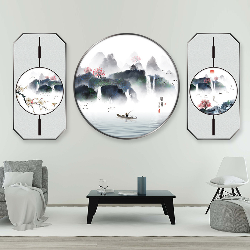 Jinxiu Mountain and River Wall Sticker Chinoiserie ink painting Decals  Living Room Decorative Wallpaper