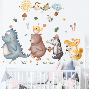 Cartoon Animal Combination Wall Sticker  Cartoon Dinosaur Zebra Bear Dog Bird Decals  Living Room Decorative Wallpaper