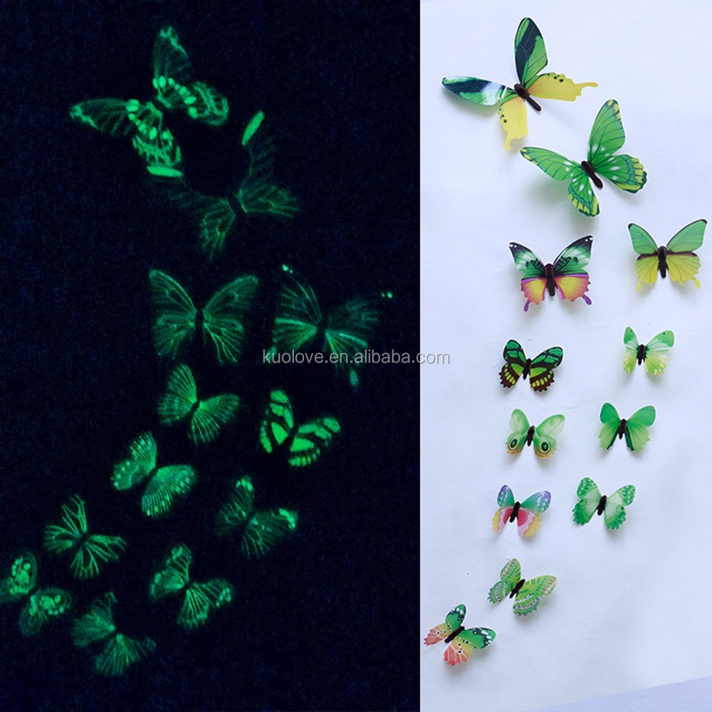 12pcs Luminous Butterflies Wall Mural Colorful Butterfly Glowing In The Dark Wall Stickers Home Decor For Living Room Wallpaper