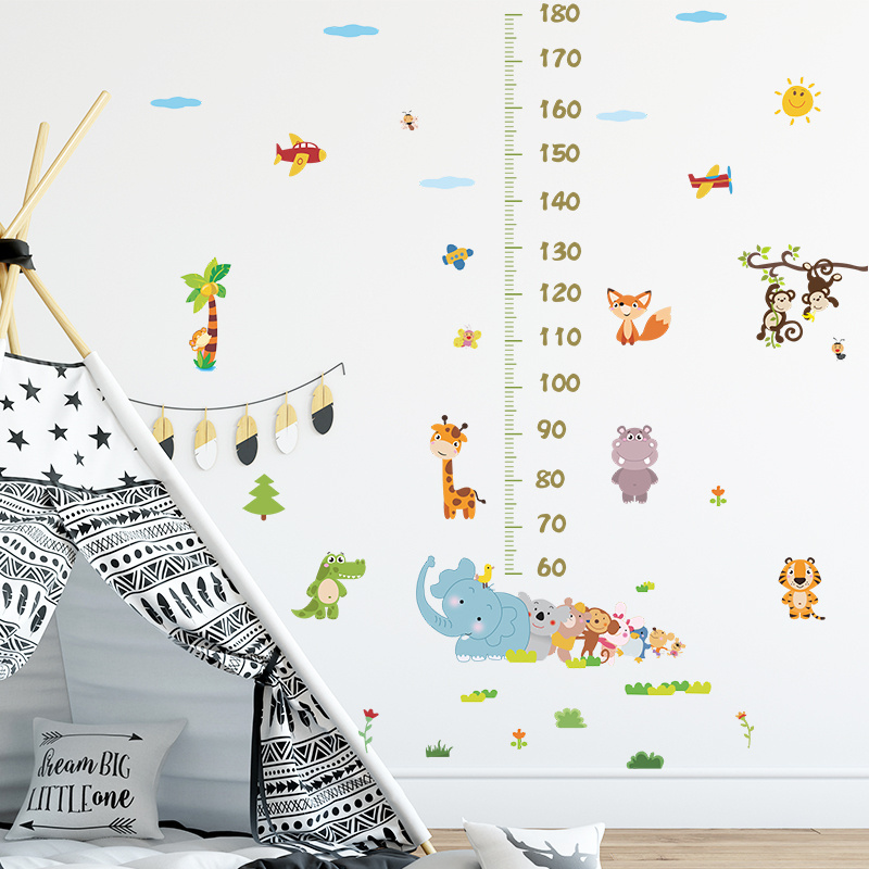 Forest Animals Height Wall Decal Cartoon Jungle Monkey Stickers Kid's Bedroom Wallpaper Self Adhesive Living Room Murals