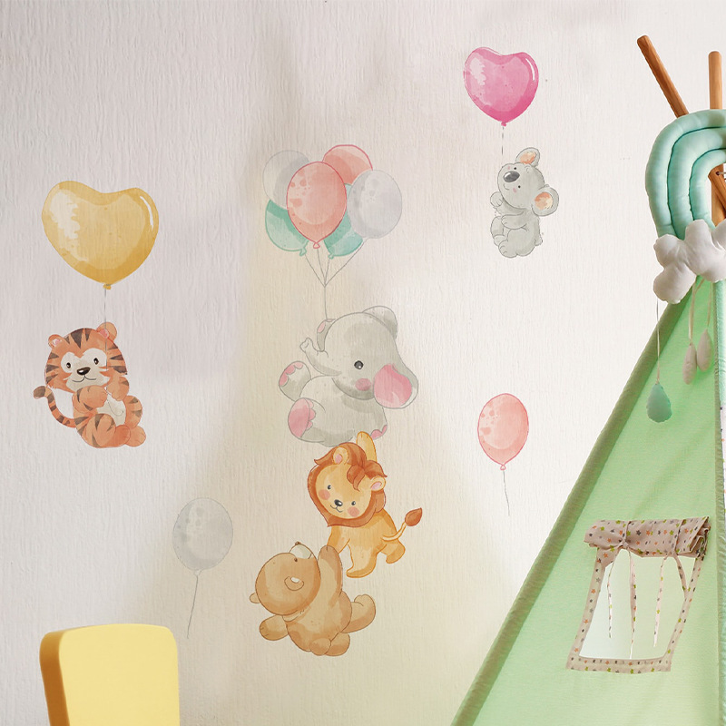 Cute animal combination balloon PVC wall stickers Baby bedroom living room decoration self-adhesive stickers wallpaper