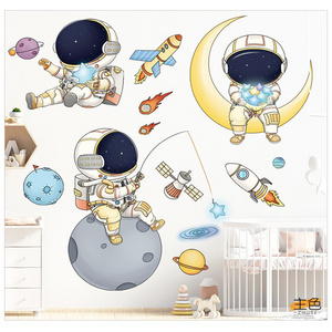 Cartoon Astronaut Space Ship Planet Wall Mural Home Decoration For Kid's Living Room Bedroom TV Sofa Background Decor Wall Decal