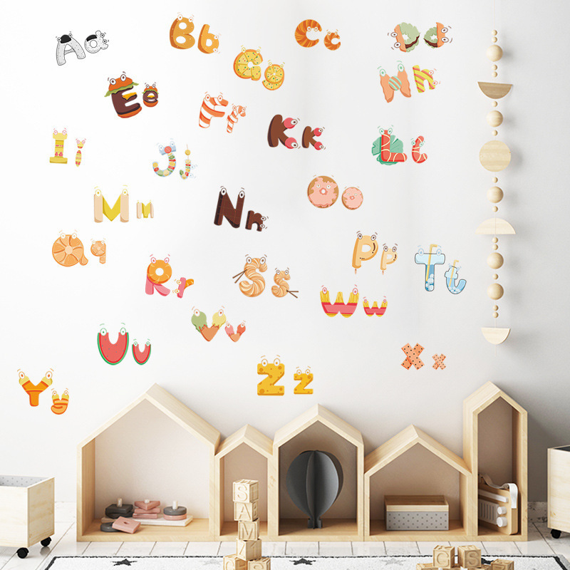 Cartoon Alphabet Baby Wall Sticker Self Adhesive Kid's Bedroom Decals Creative Kid's Living Room Decorative Wallpaper