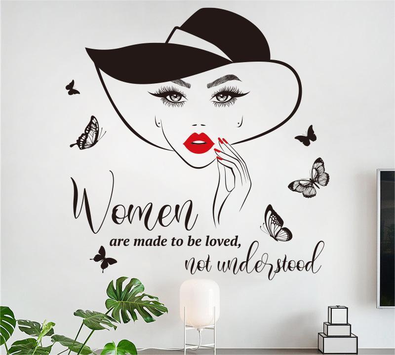 Straw Hat Girl Wall Sticker English slogans Decals  Living Room Decorative Wallpaper