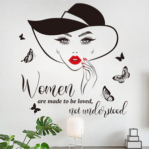 Straw Hat Girl Wall Sticker English slogans Decals  Living Room Decorative Wallpaper