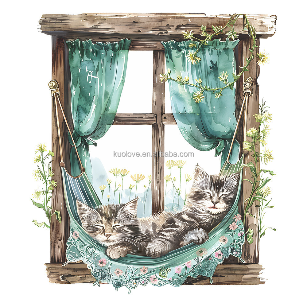 Garden farm cozy balcony cartoon cat wall stickers Bedroom living room decorative wall stickers self-adhesive pvc wallpaper