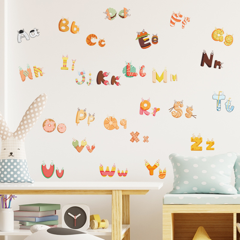 Cartoon Alphabet Baby Wall Sticker Self Adhesive Kid's Bedroom Decals Creative Kid's Living Room Decorative Wallpaper