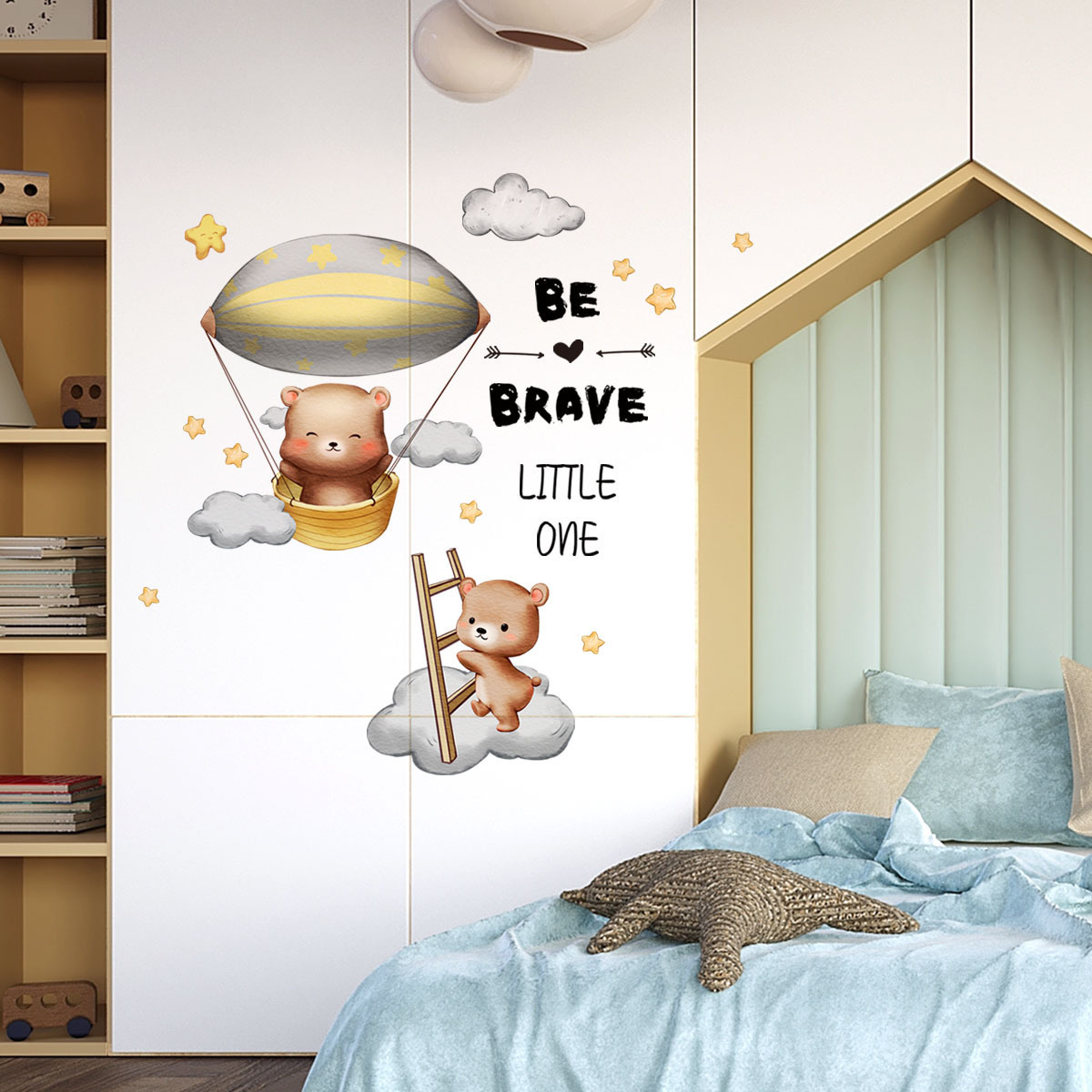 Little Bear Balloon Clouds Stars Wall Sticker Self-adhesive And Removable Wallpaper Living Room Decals