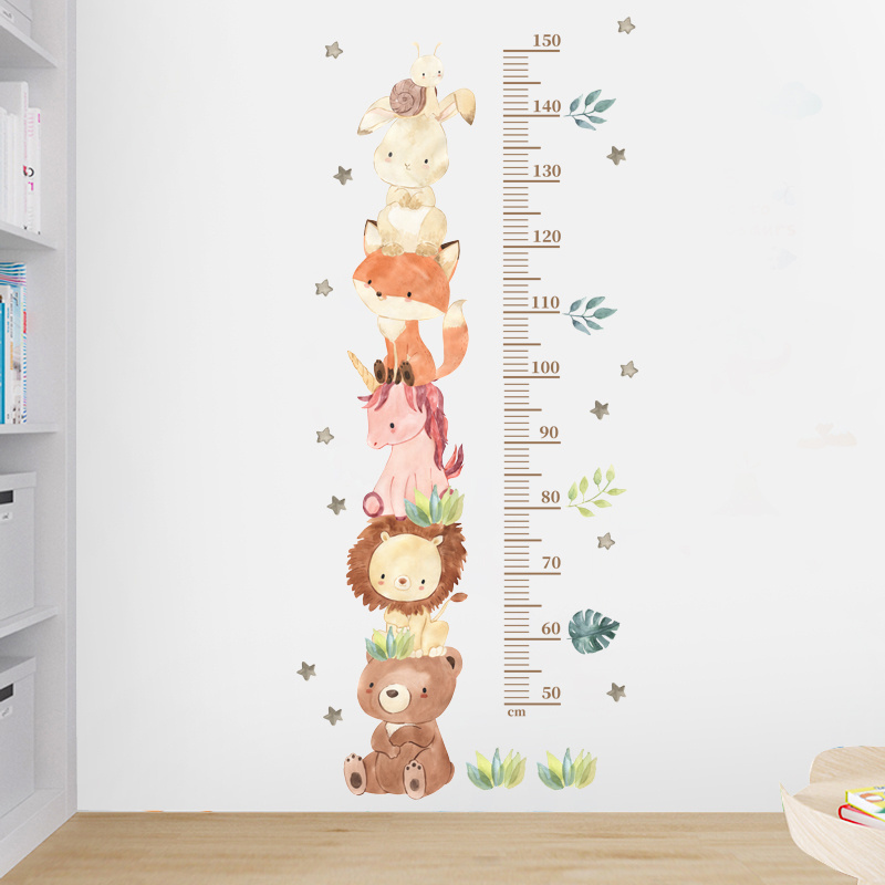 Bear Fox Lion Height Sticker Cartoon Unicorn Decals Creative Kid's Bedroom Wallpaper Self Adhesive Living Room Decorative Murals