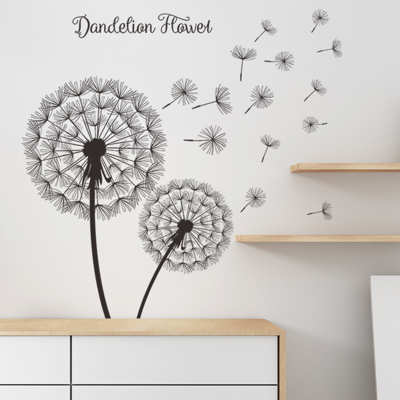 Hot Sale News Black Dandelion Wall Stickers Creative Sofa TV Background Wallpaper Self Adhesive Bedroom Decorative Decal