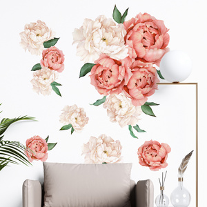 Elegant Blooming Peony Wall Sticker Pink And White Chinese Rose Wallpaper For Women Bedroom Living Room PVC Removable Wall Decal