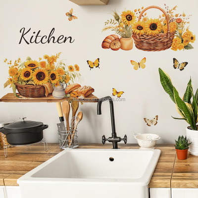 KITCHEN sunflower butterfly stickers Self-adhesive wall stickers for kitchen dining room decoration PVC wallpaper