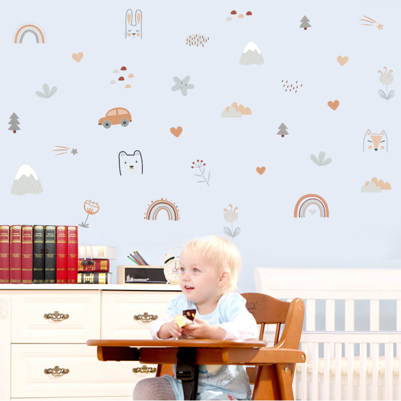 Cartoon Animals Stickers Rainbow Stars Decals Creative Kid's Bedroom Wallpaper Self Adhesive Living Room Decorative Murals