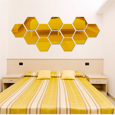 3D Geometric Hexagon Acrylic Mirror Decal Modern Home Decoration Creative Bedroom Wallpaper Removable TV Background Wall Mural