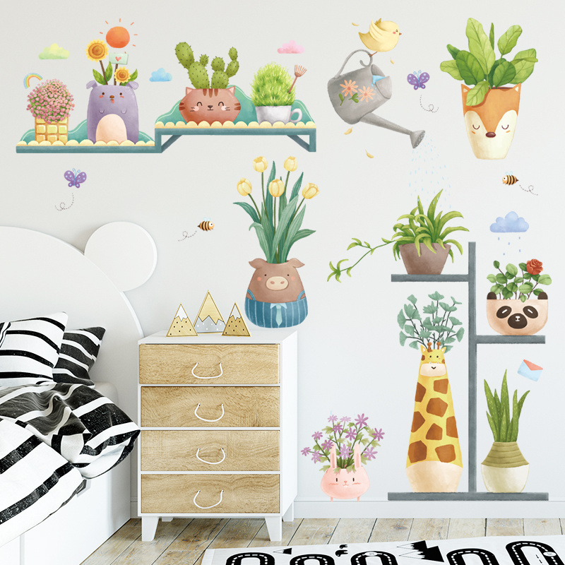 Plant Potted Wall Mural Cactus Butterfly And Bird Wallpaper Home Decor Living Room Stickers Bedroom TV Background Wall Decal