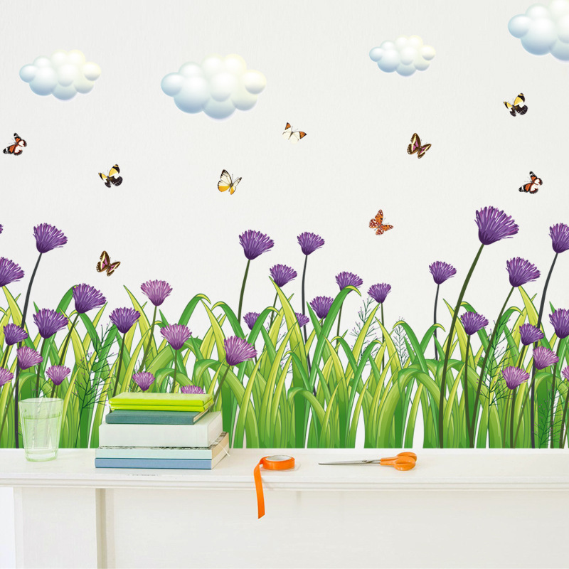 Cornflower Chrysanthemum Grass Wall Sticker Little Fresh Chrysanthemum Grass Decals Living Room Decorative Wallpaper