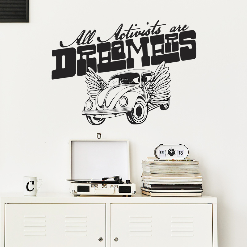 Cartoon Car Wing Wall Sticker Self Adhesive English Quote Decals Creative Kid's Living Room Decorative Wallpaper