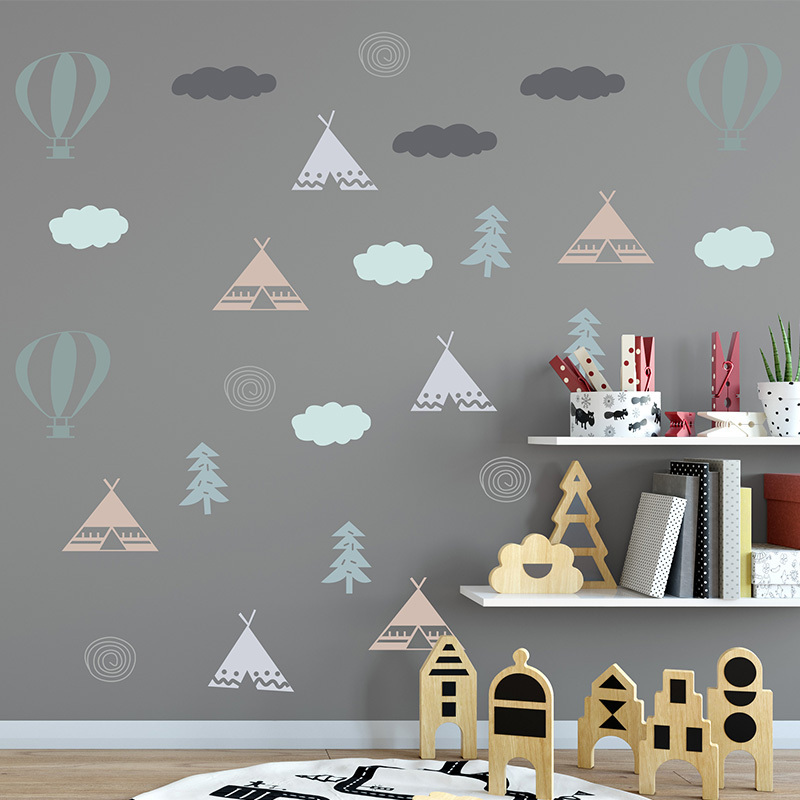 Creative Hot Air Balloon Clouds Tents Wallpaper Kid's Bedroom Decorative Stickers Children's Living Room Wall Decal