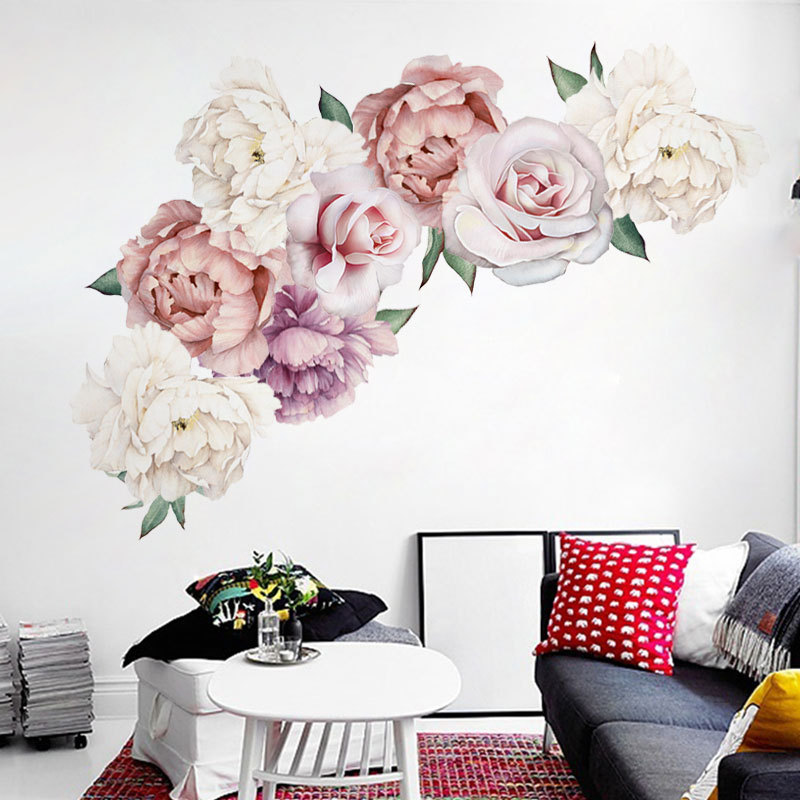 3D Wall Decal Chinese Flower Painting Wallpaper Pink And White Peony Walls Murals TV Backdrop Picture Glass Stickers For Women