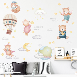 Cartoon Bear Wall Sticker Mushroom Hot air balloon star cloud Decals  Living Room Decorative Wallpaper