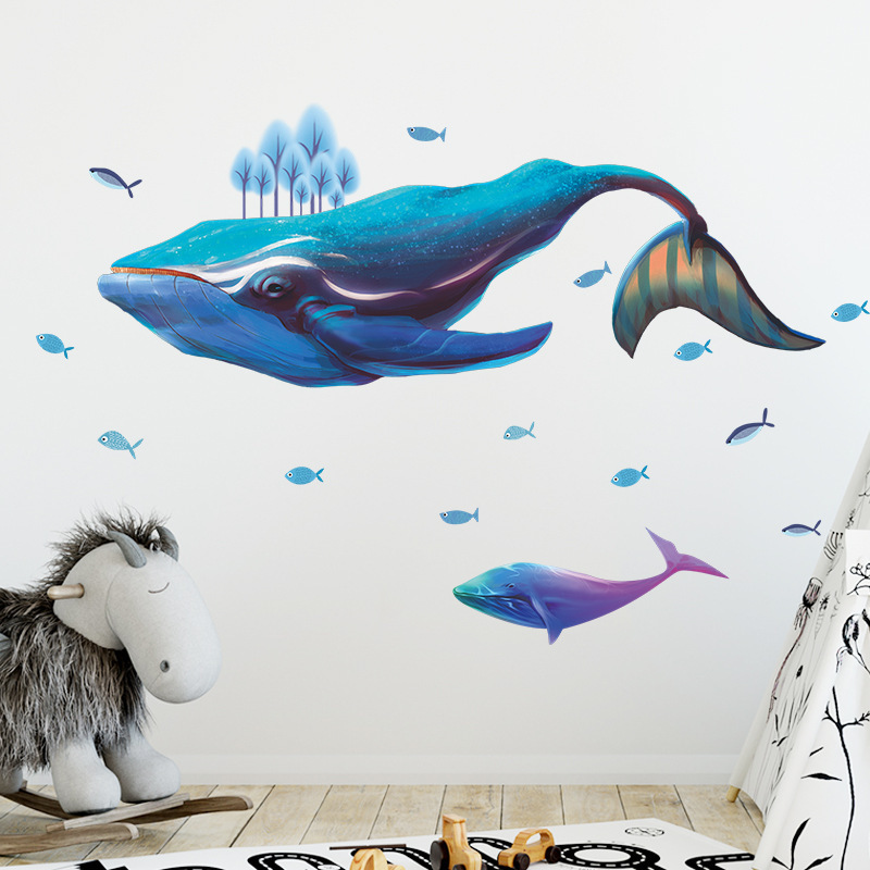 Blue Whale Fishes Wallpaper Kid's Bedroom Stickers Removable Children's Living Room Wall Decals