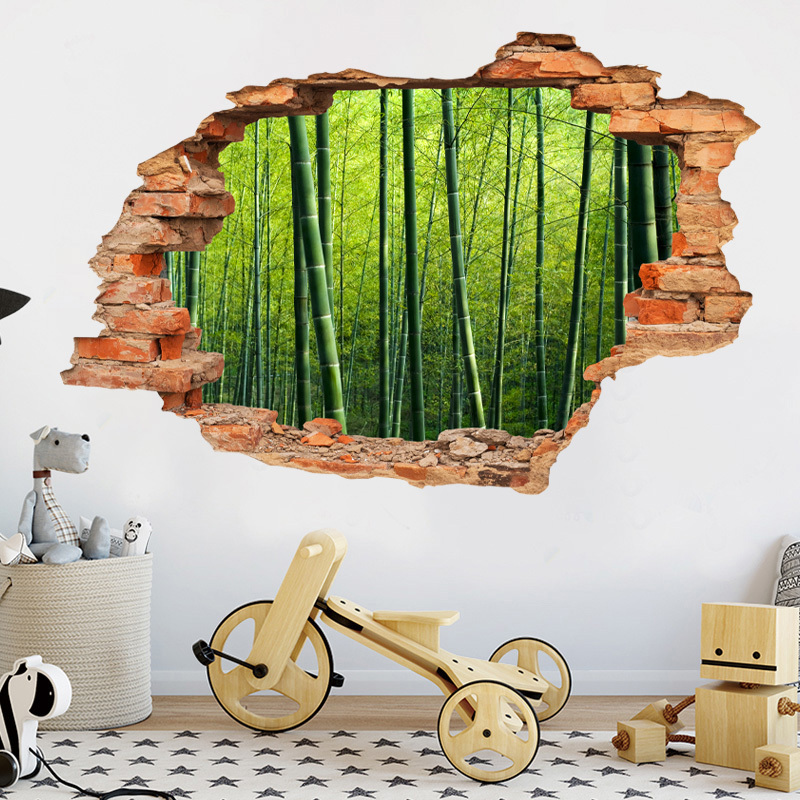 3D Bamboo Forest Broken Wall Sticker Home Decoration For Living Room Bedroom Wall Mural TV Sofa Background Plants Wallpaper