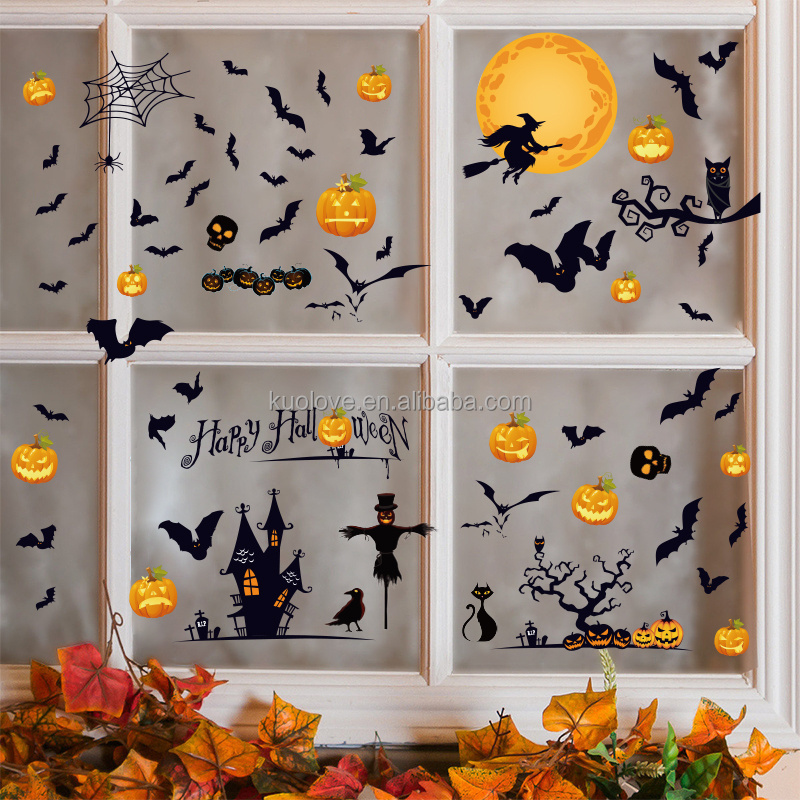 Halloween horror atmosphere pumpkin bat witch wall stickers living room bedroom vitrine decoration wallpaper