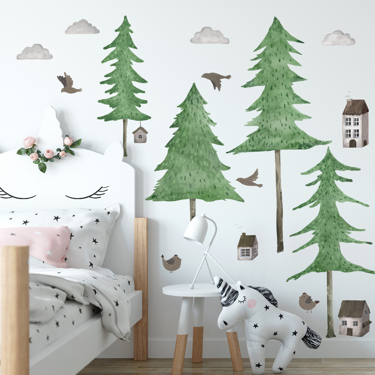 Creative Tall Pine Forest Wall Sticker Forest House  Decals Living Room Decorative Wallpaper