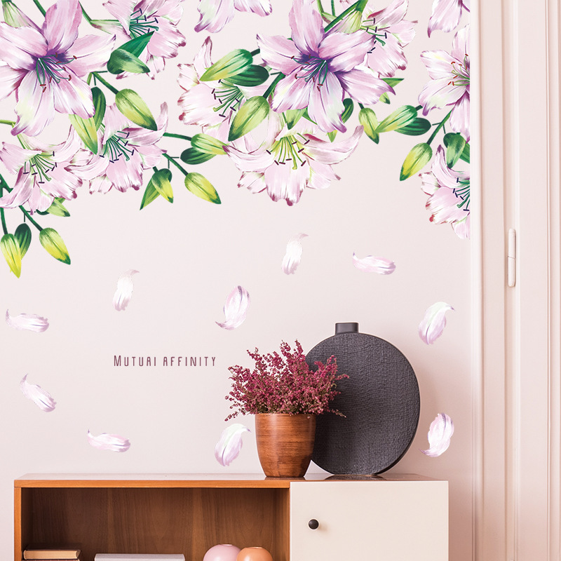 New elegant purple flowers Wall Sticker Purple Flower Petals Decals  Living Room Decorative Wallpaper