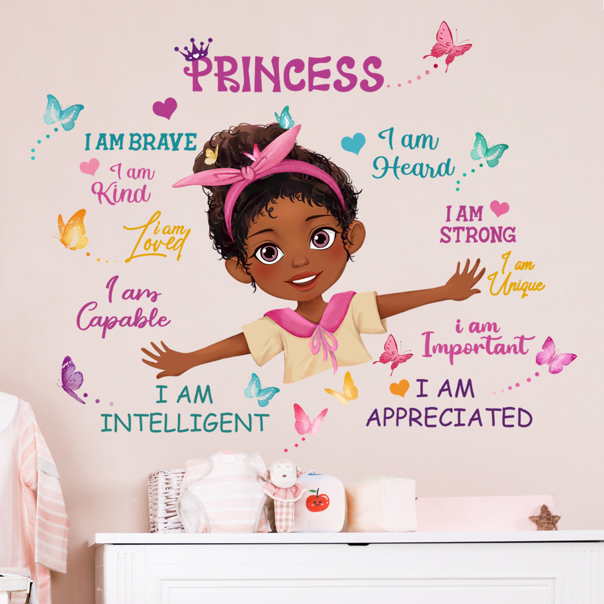 Pink princess inspirational slogan wall stickers living room girl bedroom decoration wallpaper PVC self-adhesive paper