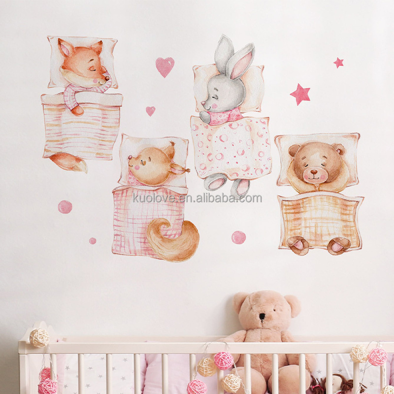 Cartoon animal Bear bunny goodnight wall stickers Children's bedroom living room decorative wall sticker self-adhesive wallpaper