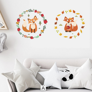 Cartoon little fox garland PVC wallpaper children's bedroom living room home decoration wall stickers self-adhesive stickers