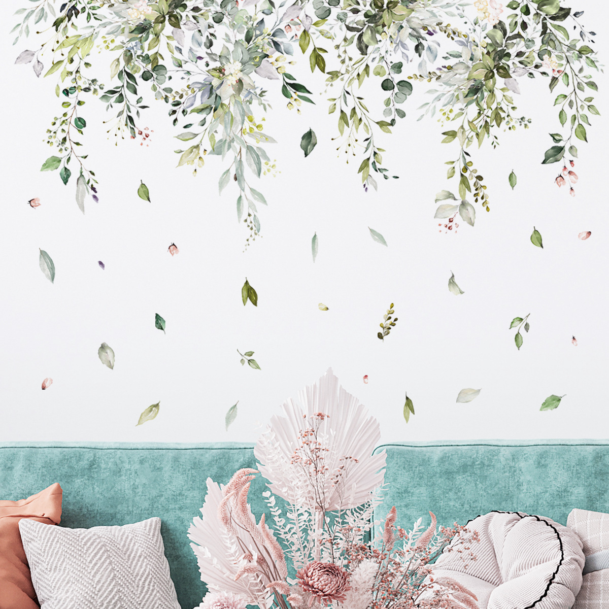 Green leafy vine Wall Sticker Falling Leaves Decals Living Room Decorative Wallpaper