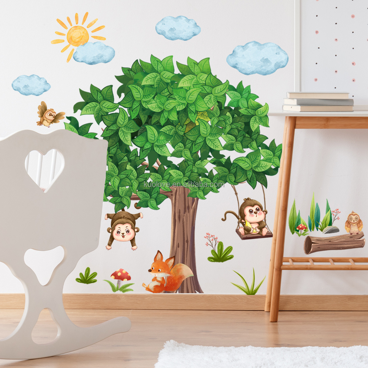 Forest small animals Wall Sticker Cartoon Monkey Fox Decals Living Room Decorative Wallpaper