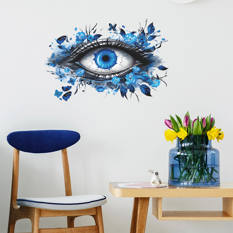 Creative Blue Eyes Wall Sticker Flower Leaf Butterfly Decals Living Room Decorative Wallpaper